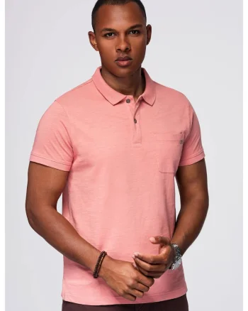 Tricou polo clasic din tricot de bumbac  OM-POWS-0142, Roz