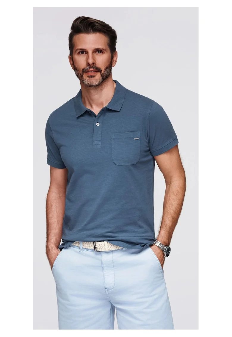 Tricou polo clasic din tricot de bumbac  OM-POWS-0142, Albastru inchis