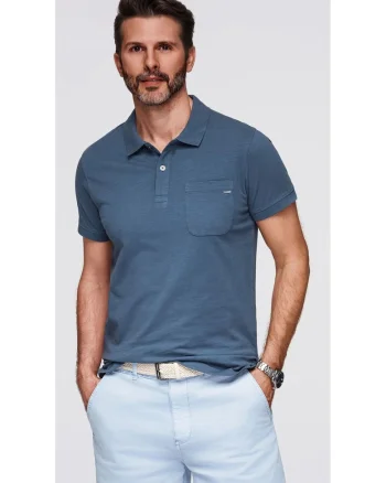Tricou polo clasic din tricot de bumbac  OM-POWS-0142, Albastru inchis