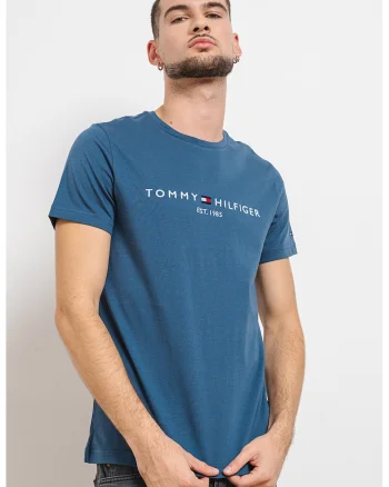 Tricou slim fit din bumbac cu broderie, Alb/Albastru inchis/Albastru