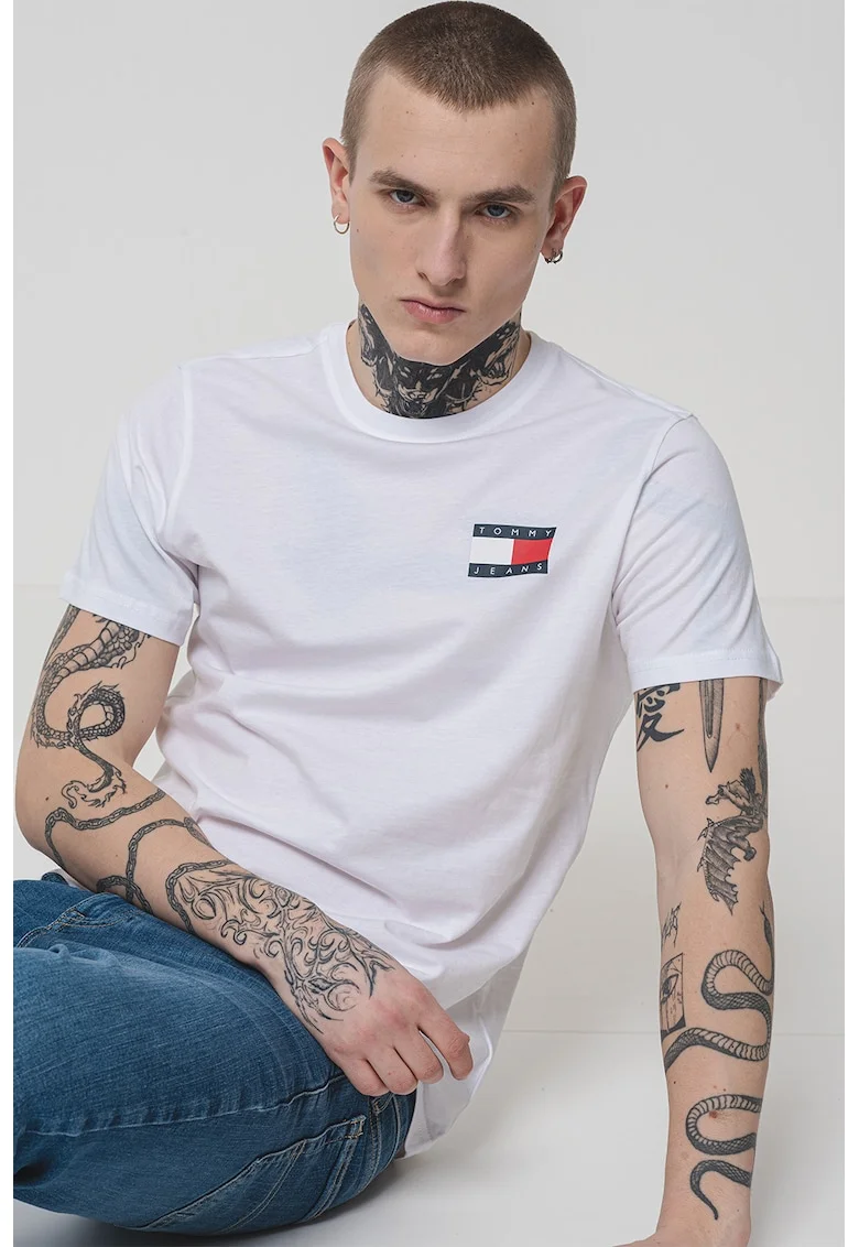 Tricou de bumbac cu logo, Alb