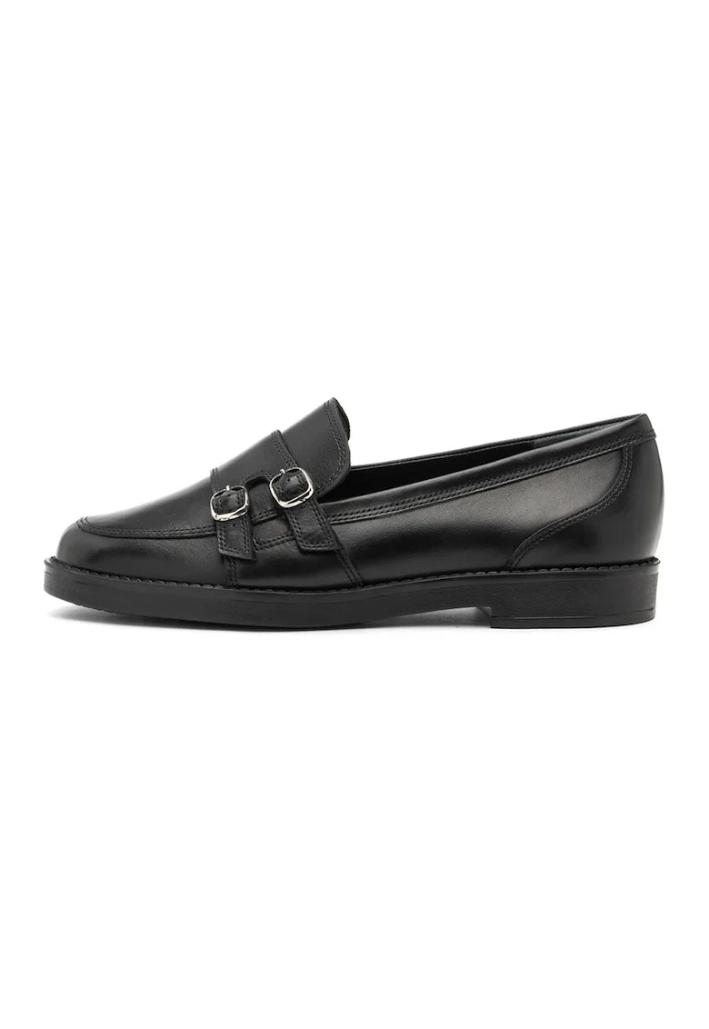 Pantofi loafer de piele cu catarame decorative, Negru