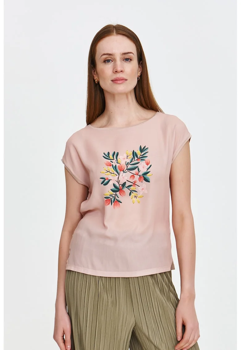 Tricou cu imprimeu floral, Roz prafuit