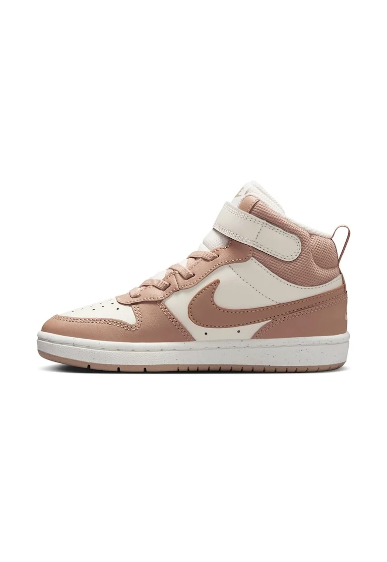 Pantofi sport mid-high cu insertii din piele Court Borough 2, Alb fildes/Maro deschis