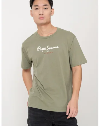 Tricou cu decolteu la baza gatului si logo, Verde sparanghel