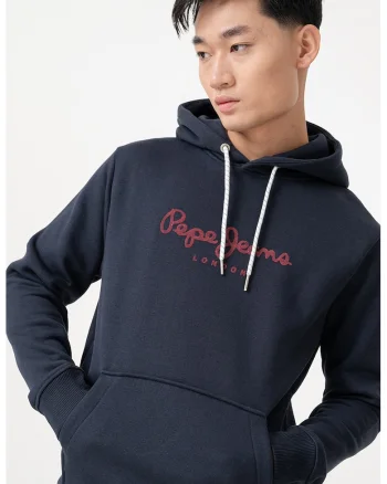 Hanorac regular fit cu logo, Bleumarin