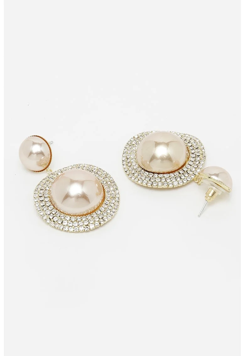 Cercei drop placati cu aur de 18K, Alb/Auriu rose/Transparent