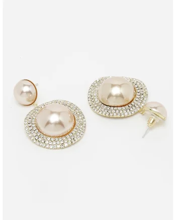 Cercei drop placati cu aur de 18K, Alb/Auriu rose/Transparent