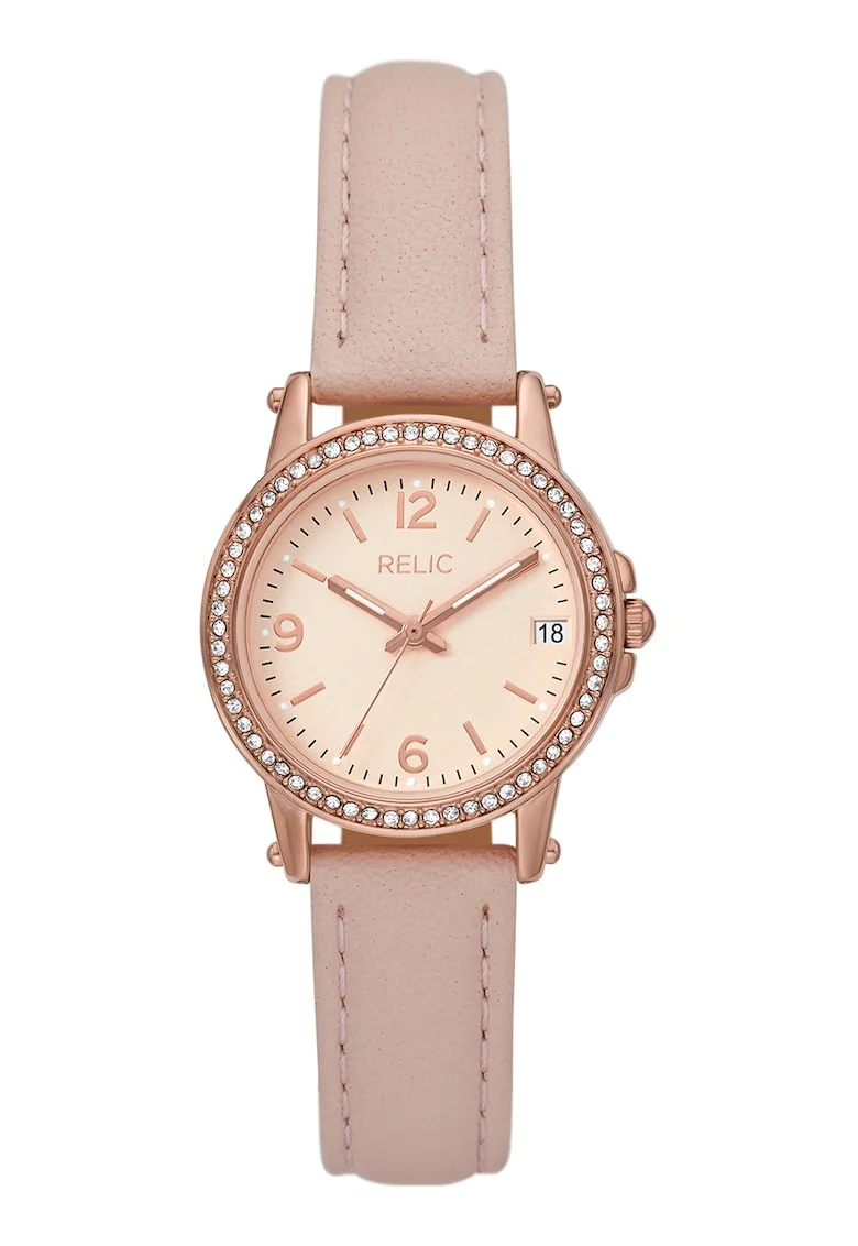 Ceas de piele cu trei indicatoare Matilda, Roz/Maro bronz