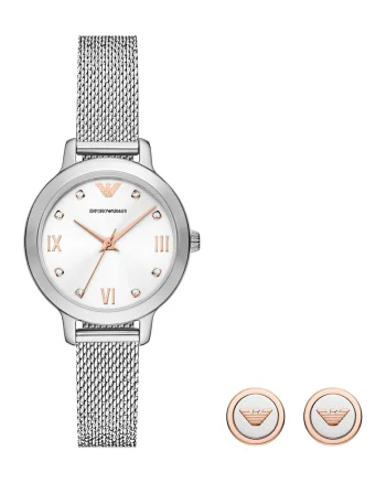 Set de ceas quartz si cercei, Argintiu