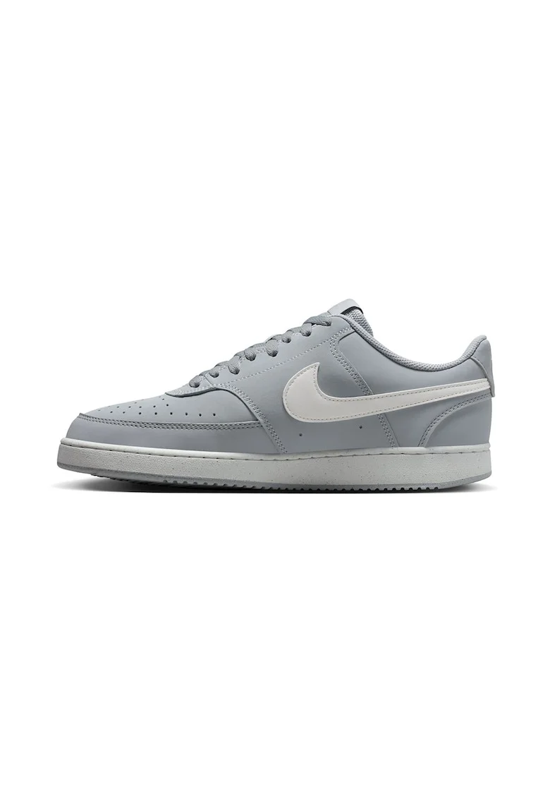 Pantofi sport din piele si piele ecologica Court Vision, Alb/Gri