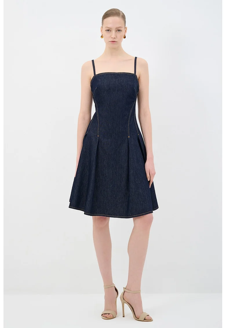 Rochie evazata din denim cu bretele ajustabile, Albastru ultramarin