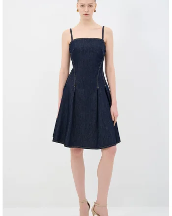Rochie evazata din denim cu bretele ajustabile, Albastru ultramarin