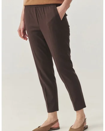 Pantaloni crop conici cu talie elastica, Maro