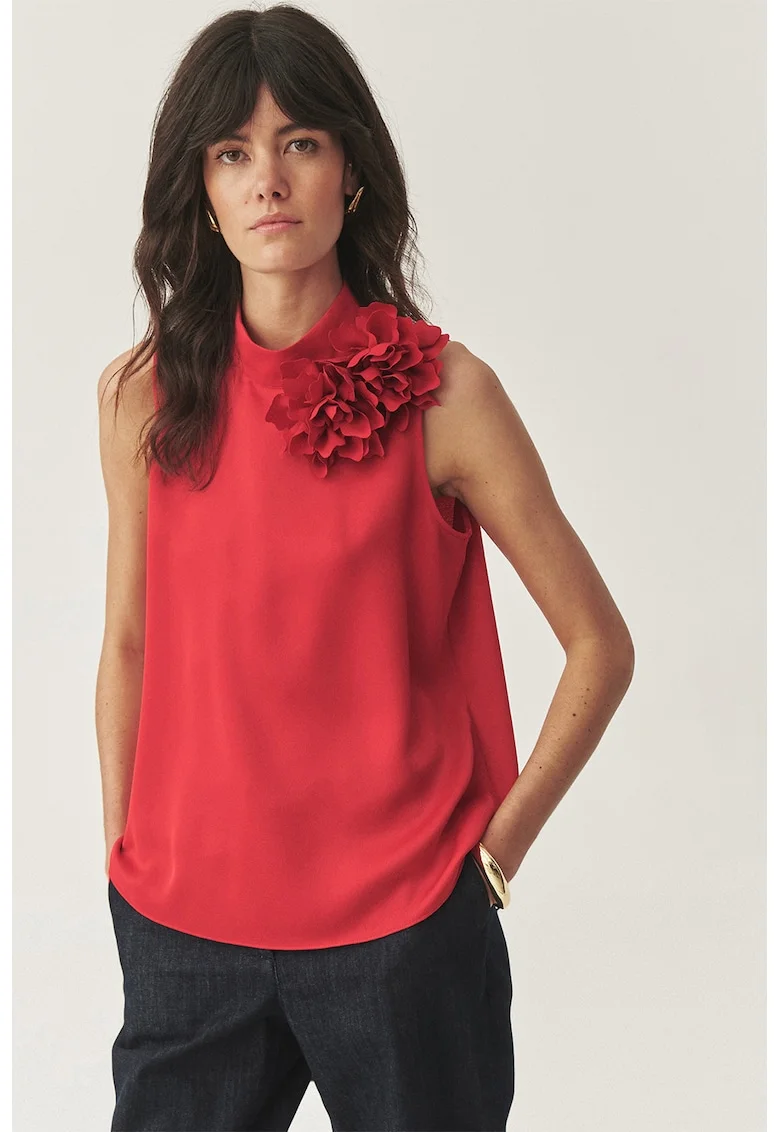 Bluza lejera cu aplicatie florala, Rosu