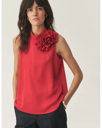 Bluza lejera cu aplicatie florala, Rosu