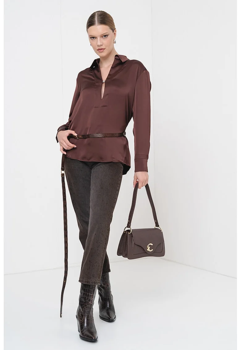 Bluza lejera cu logo metalic, Maro