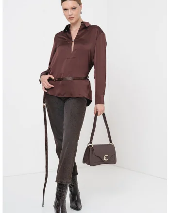 Bluza lejera cu logo metalic, Maro