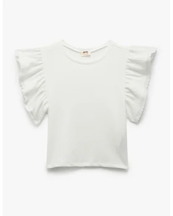 Tricou cu garnituri cu volane Corrugated, Alb