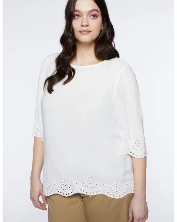 Bluza cu maneci 3/4, Alb/Negru/Roz