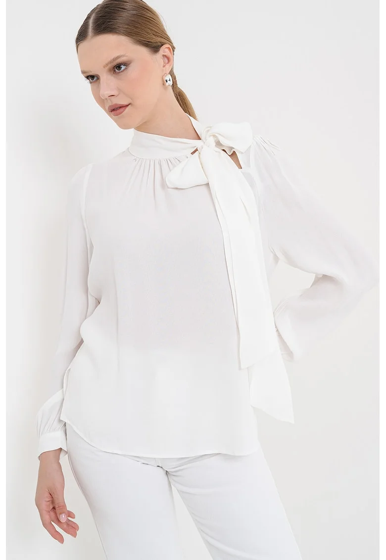 Bluza cu guler cu esarfa Cerela, Alb