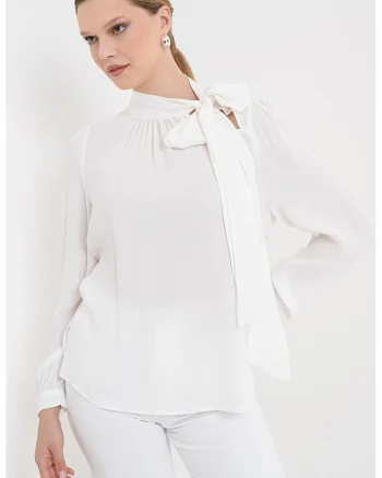 Bluza cu guler cu esarfa Cerela, Alb