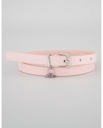 Curea skinny de piele cu accesoriu logo, Roz pastel