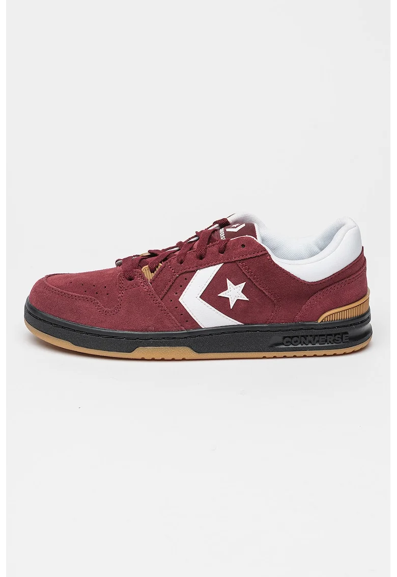 Pantofi sport de piele intoarsa cu logo 1998, Alb/Visiniu