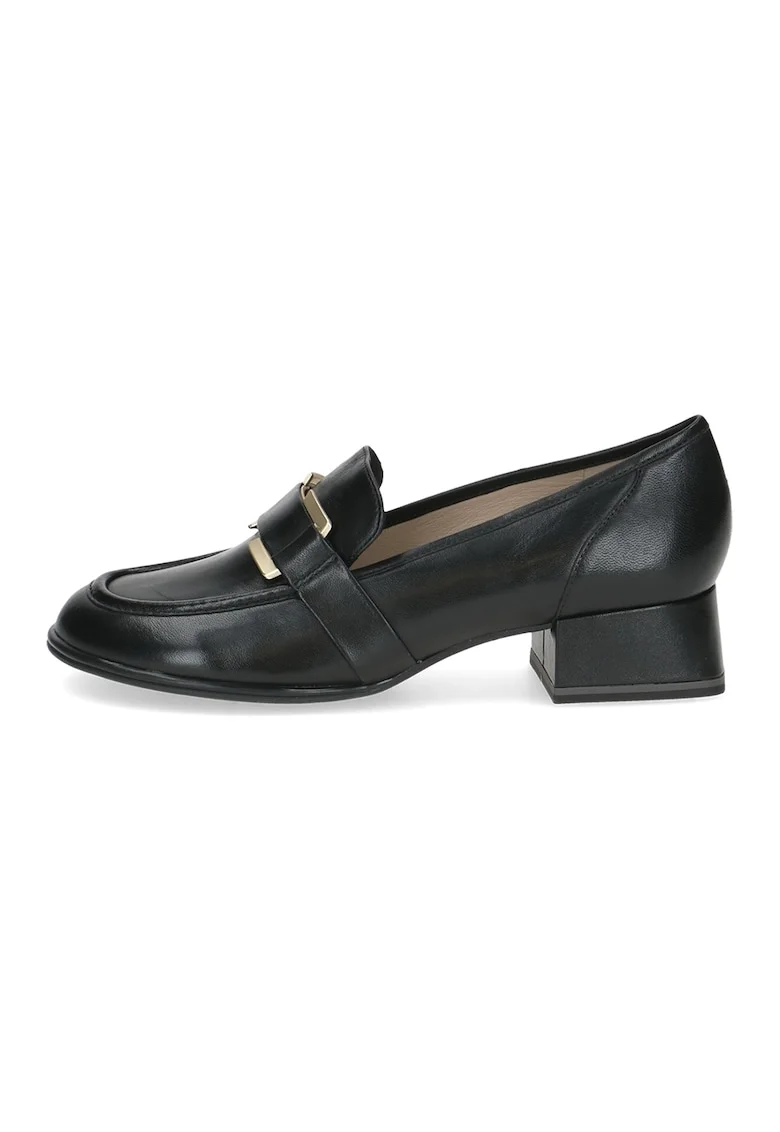 Pantofi loafer din piele cu toc bloc, Negru