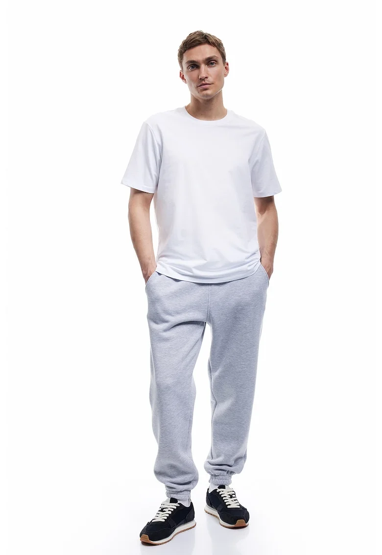Pantaloni de trening din amestec de bumbac cu buzunare laterale, Gri deschis