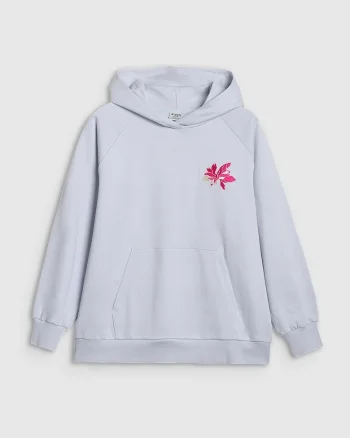 Hanorac  oversized, albastru, bumbac, gluga, fara fermoar