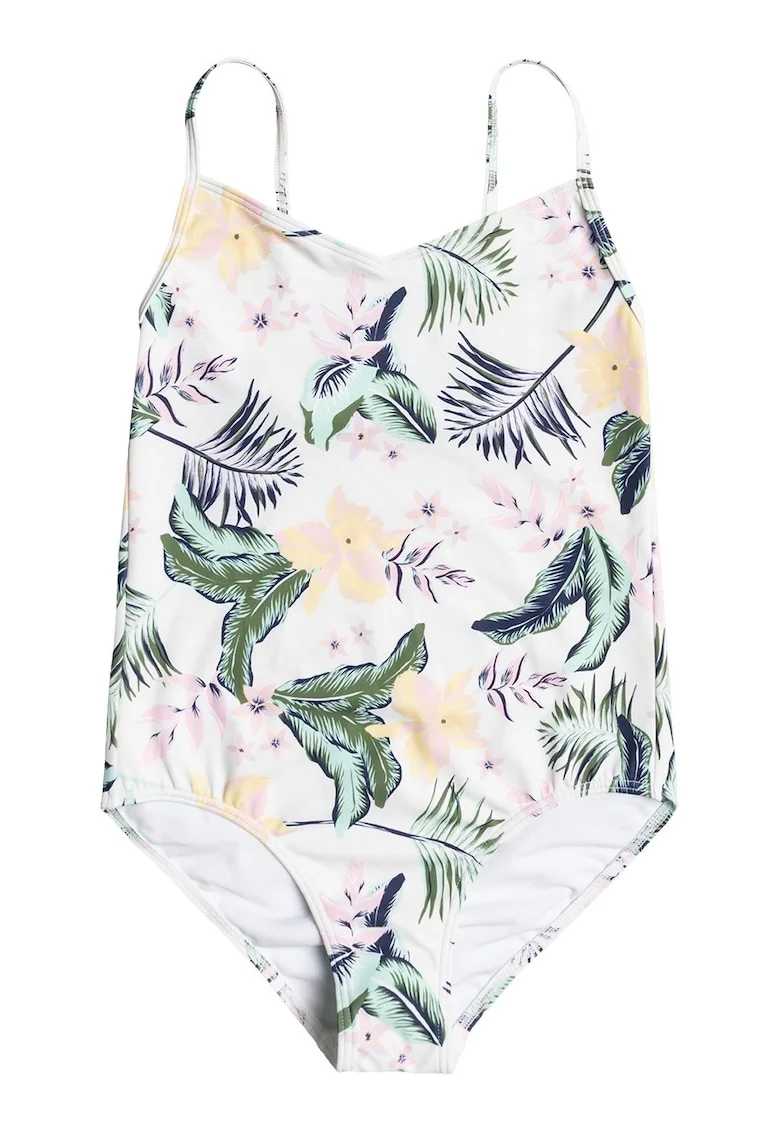 Costum de baie intreg cu imprimeu floral Lovely Sen, Alb/Roz piersica/Verde feriga