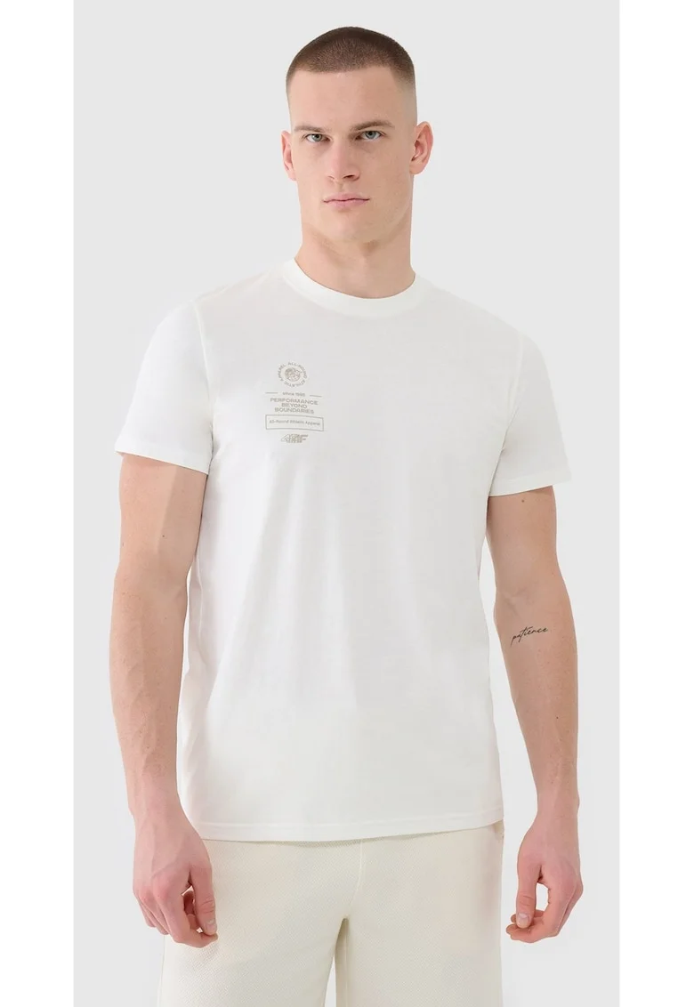 Tricou Barbati  Sportstyle, 100% Bumbac, Crem, Marimi S-3XL, Imprimeu Athletic, SS25
