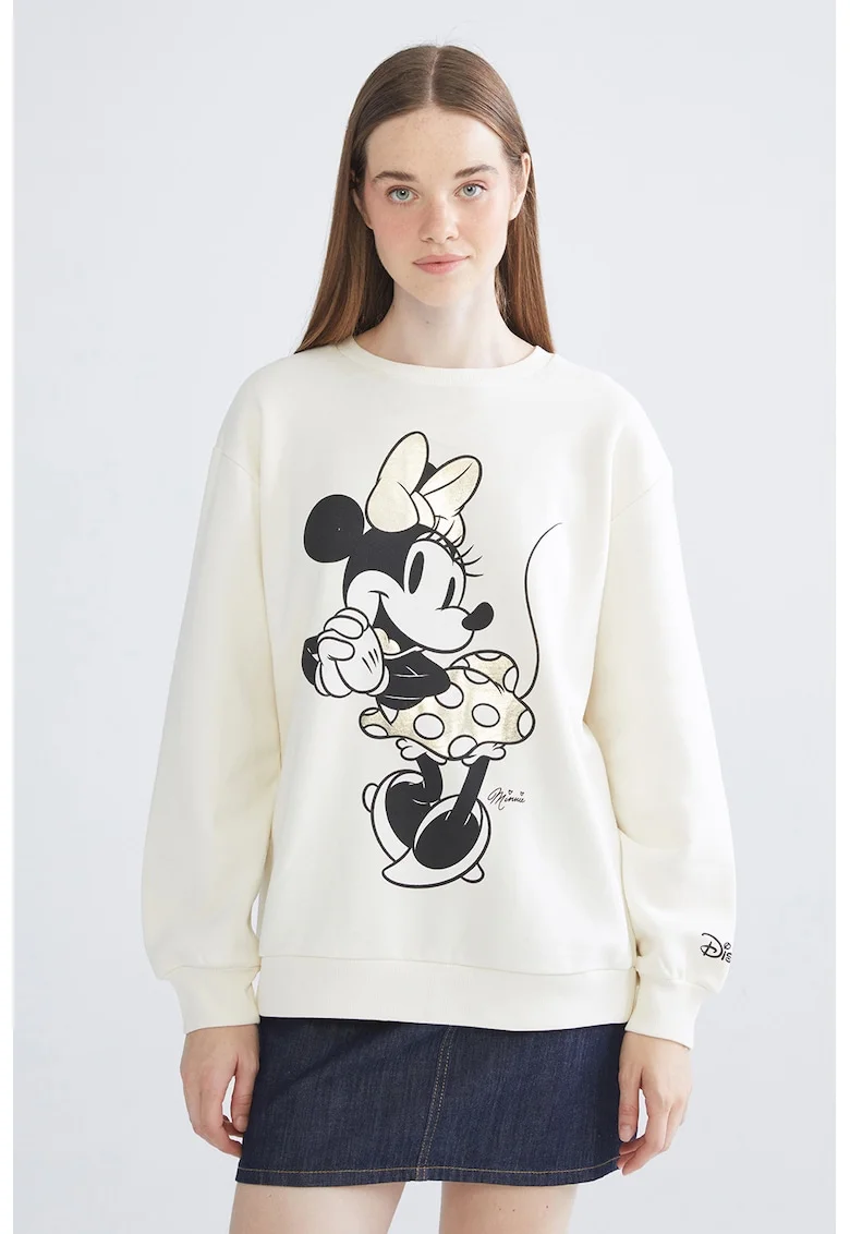 Bluza de trening supradimensionata cu imprimeu cu Minnie Mouse, Alb murdar