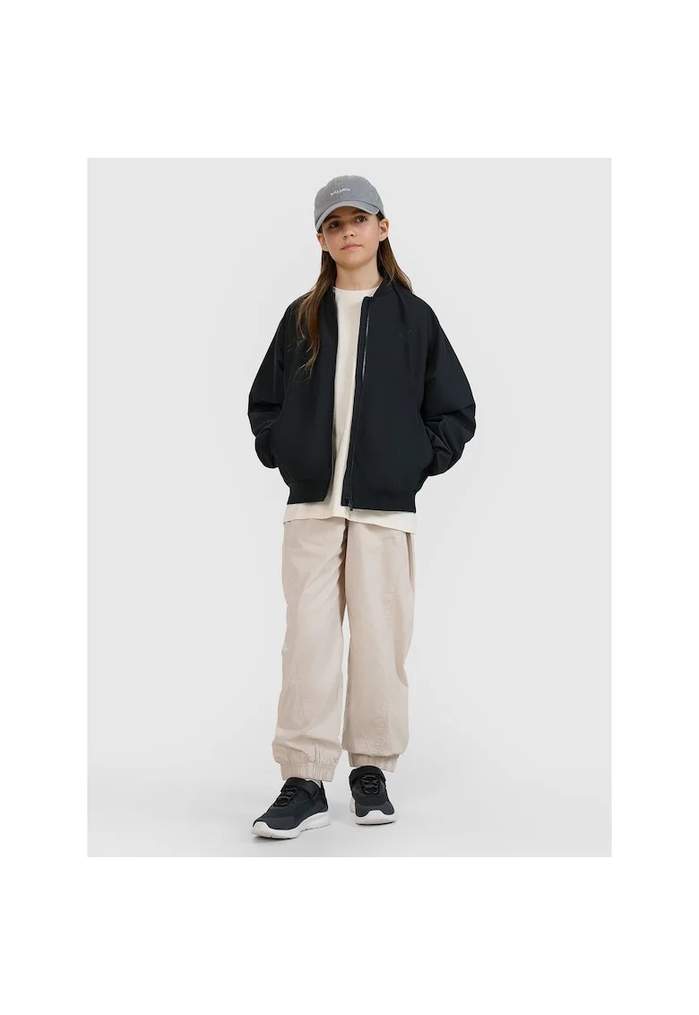 Jacheta bomber pentru fete  neagra, sintetic, croiala oversize, fara gluga