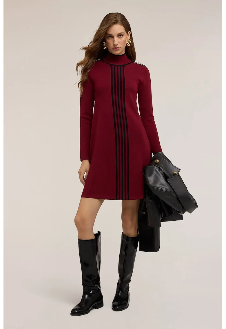 Rochie cu imprimeu si croiala lejera, Negru/Rosu inchis