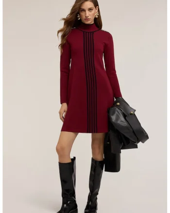 Rochie cu imprimeu si croiala lejera, Negru/Rosu inchis