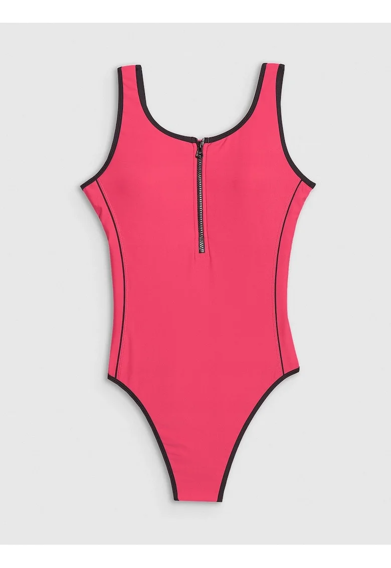 Costum de baie dintr-o singura piesa,  roz, material sintetic, cupe detasabile, pentru femei