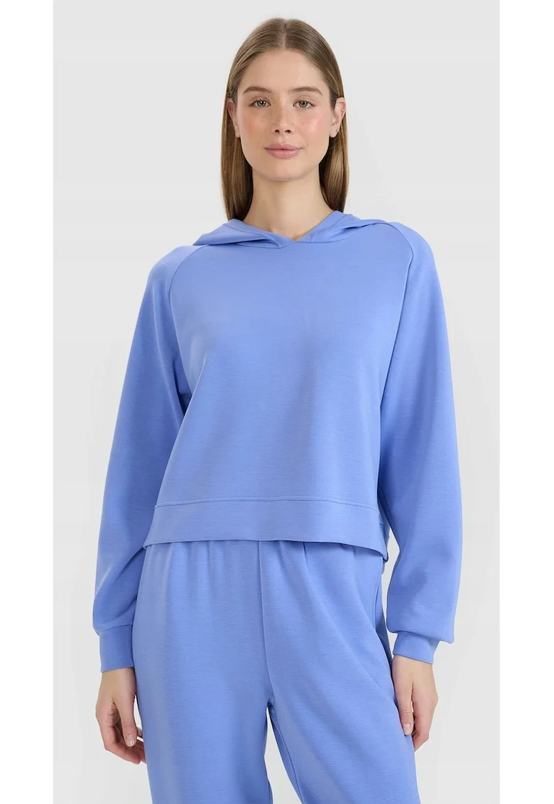 Hanorac dama  deschis in fata, modal, albastru, fara gluga, maneci raglan