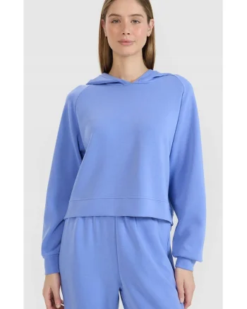 Hanorac dama  deschis in fata, modal, albastru, fara gluga, maneci raglan