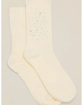 Set de sosete lungi cu aplicatii din strasuri - 2 perechi, Crem