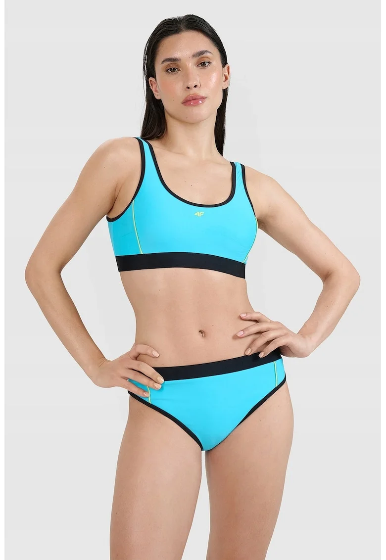 Top de bikini  albastru, material sintetic, cupe detasabile, pentru femei