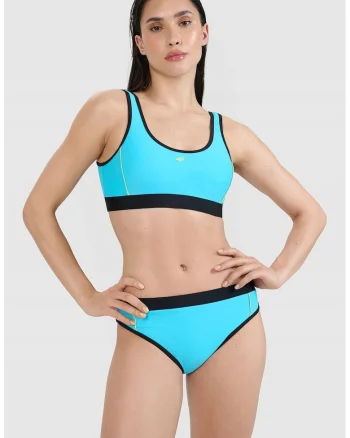 Top de bikini  albastru, material sintetic, cupe detasabile, pentru femei