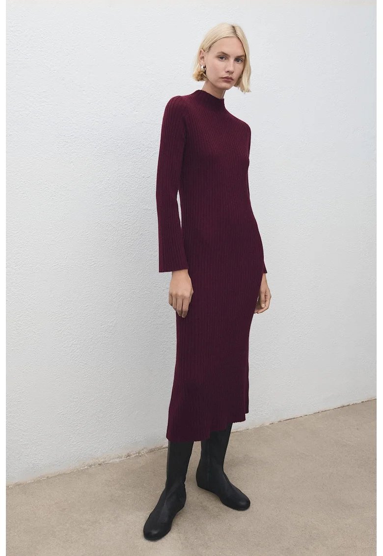 Rochie midi striata cu maneci lungi, Violet tyrian