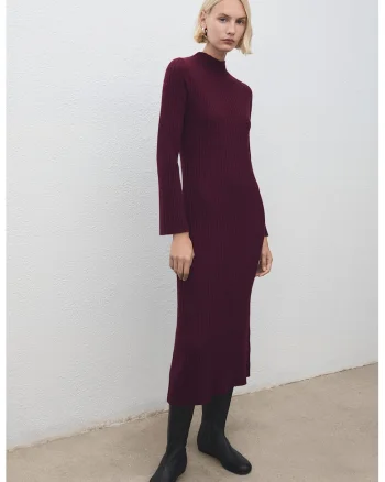 Rochie midi striata cu maneci lungi, Violet tyrian