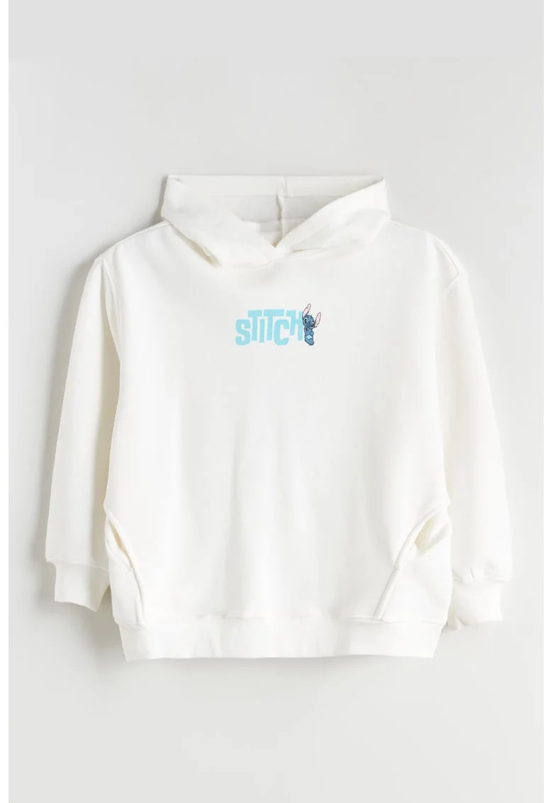 Hanorac din amestec de bumbac cu imprimeu Stitch, Alb/Roz/Albastru