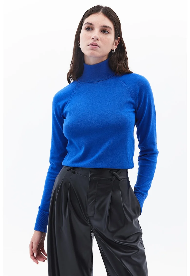 Pulover cu guler inalt si maneci raglan, Albastru royal