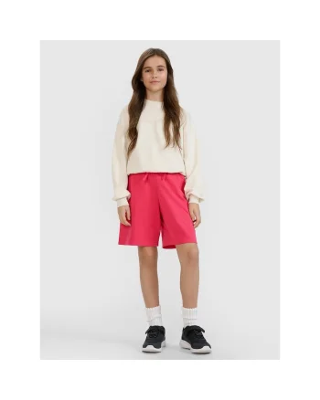 Pantaloni scurti pentru fete  roz, oversize, din bumbac si poliester, fara captuseala