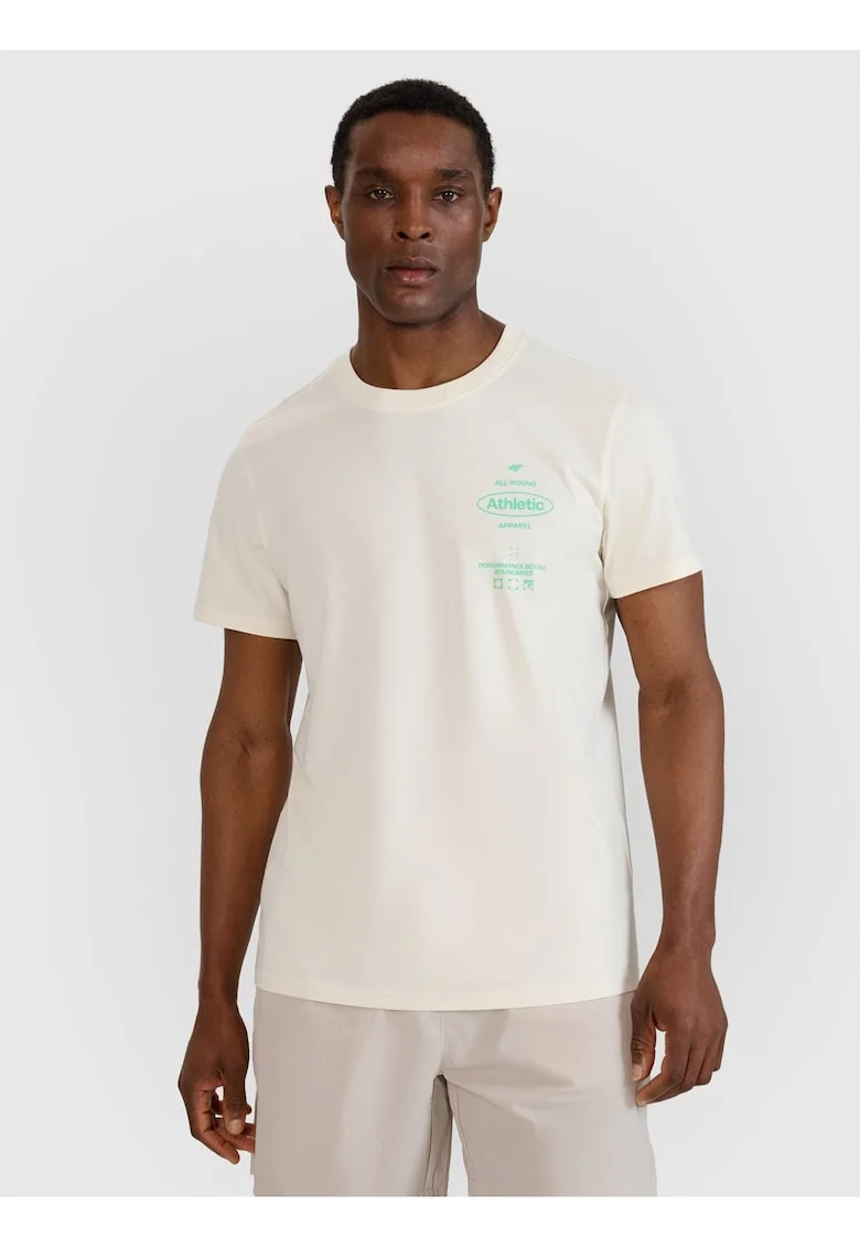 Tricou barbati  alb, bumbac 100%, croiala normala, imprimeu pe fata