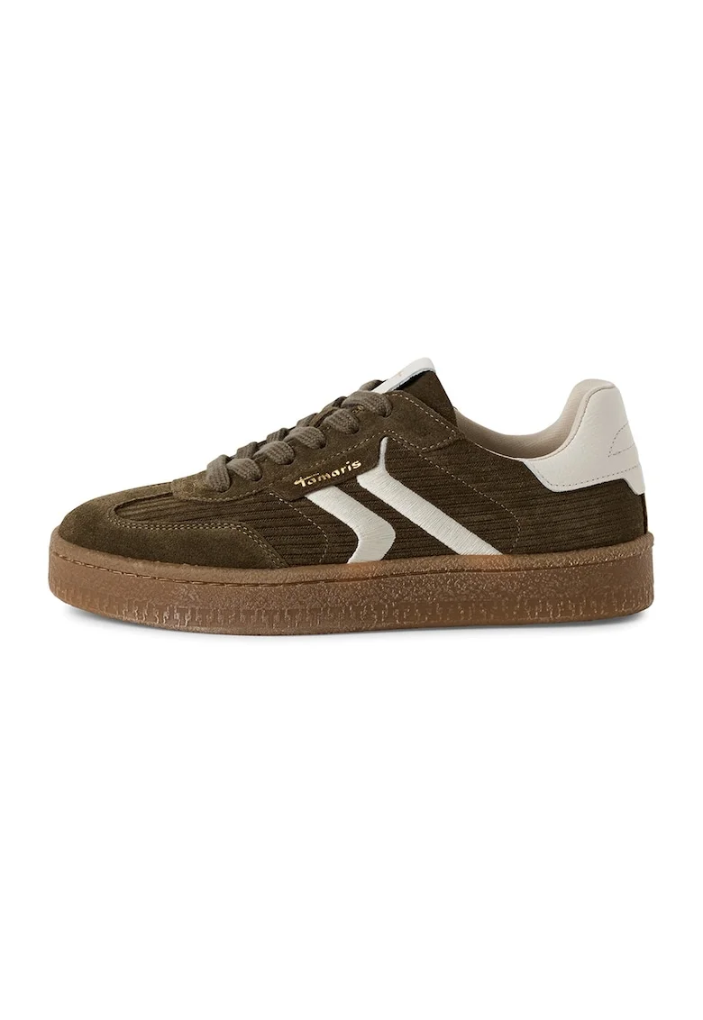 Pantofi sport din piele intoarsa si aspect texturat, Verde masliniu/Caramel/Alb murdar